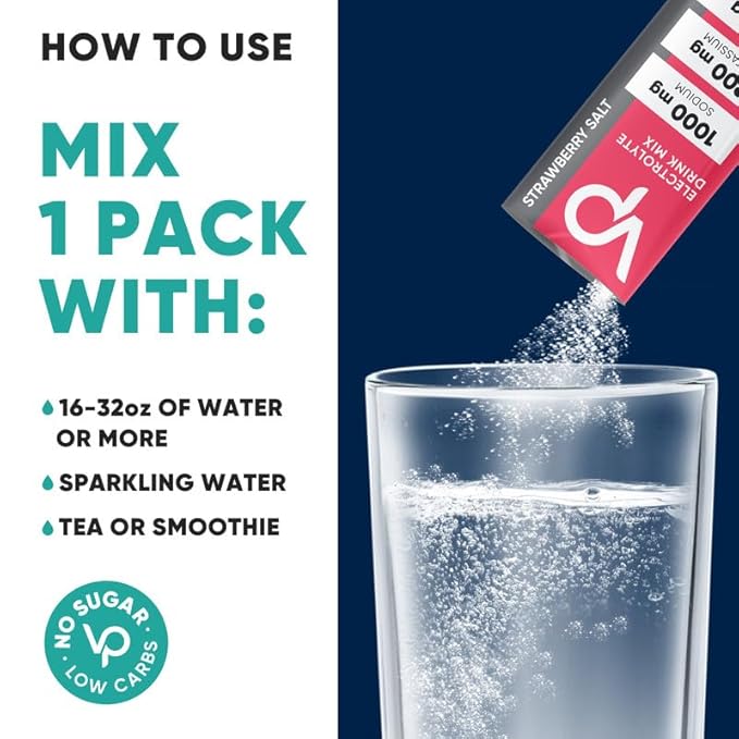 Venture Pal High Sodium Sugar Free Electrolytes Powder Packet - Hydration Packets with Sodium, Potassium & Magneisum | Zero Calories | Vegan | Keto & Paleo Friendly Electrolyte Drink Mix | 30 Stick