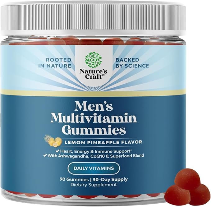 Men's Multivitamin Gummies with Superfood Complex - Daily Multivitamin for Men Gummies with CoQ10 and Ashwagandha for Energy and Immune Support - Adult Multivitamin Gummy with Essential Minerals