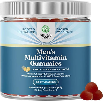 Men's Multivitamin Gummies with Superfood Complex - Daily Multivitamin for Men Gummies with CoQ10 and Ashwagandha for Energy and Immune Support - Adult Multivitamin Gummy with Essential Minerals