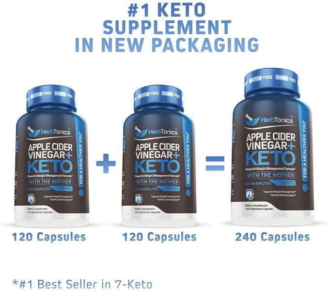 Herbtonics Apple Cider Vinegar Capsules with The Mother Plus Keto BHB - for Women & Men - Energy & Focus - 240 Vegan Pills