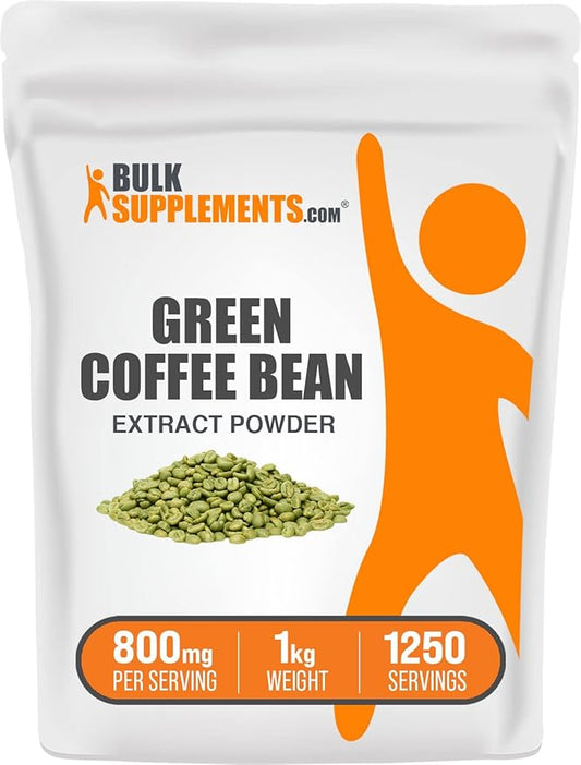 BulkSupplements.com Green Coffee Bean Extract Powder - Green Coffee Bean Supplements, Green Coffee Bean Powder - Energy Support, Gluten Free, 800mg per Serving, 1kg (2.2 lbs) (Pack of 1)