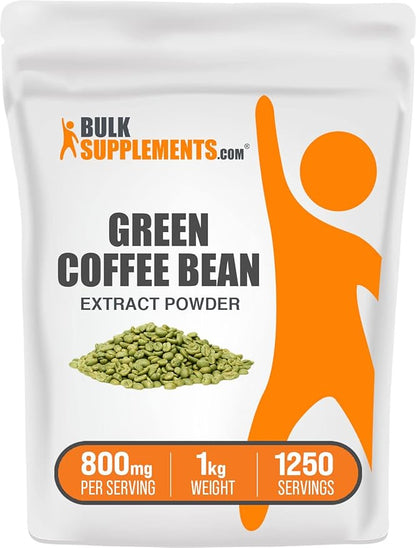 BulkSupplements.com Green Coffee Bean Extract Powder - Green Coffee Bean Supplements, Green Coffee Bean Powder - Energy Support, Gluten Free, 800mg per Serving, 1kg (2.2 lbs) (Pack of 1)