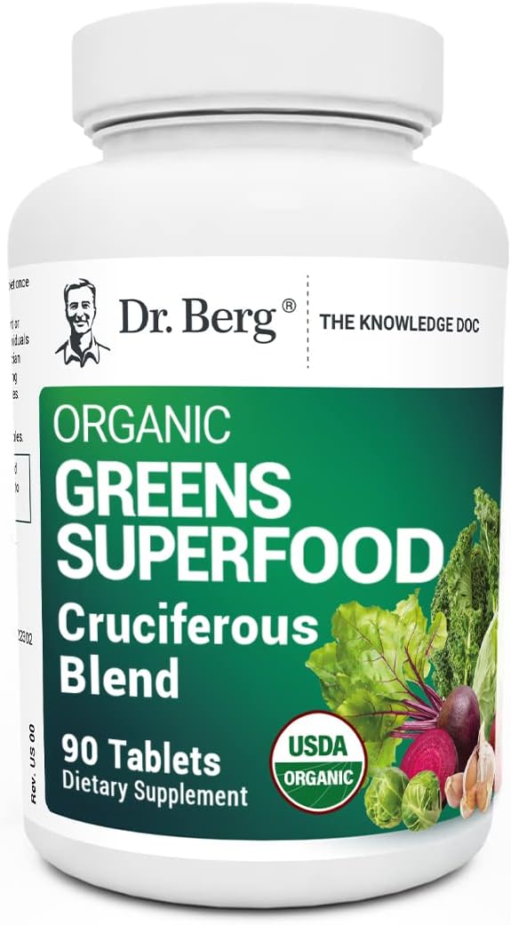 Dr. Berg's Greens Superfood Cruciferous Vegetable Tablets - Vegetable Supplements for Adults w/ 11 Phytonutrient Super Greens Tablets - Energy, Immune System & Liver Veggie Tablets - 90 Tablets