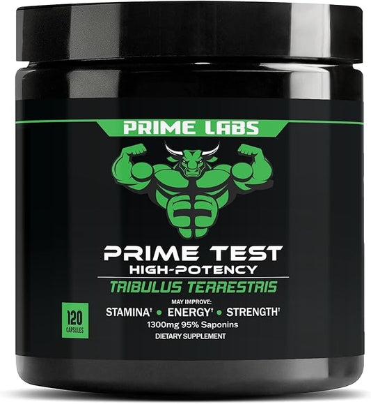 Prime Labs Tribulus Terrestris for Men - Men's Supplement with 95% Saponins - Energy & Vitality Booster - with 1,300 mg Tribulus Terrestris Extract - 120 Capsules
