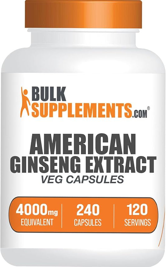 BulkSupplements.com American Ginseng Capsules - American Ginseng Extract, Ginseng Herbal Supplement - Vegan, 2 Capsules per Serving (4000mg Equivalent), 240 Veg Capsules (Pack of 1)