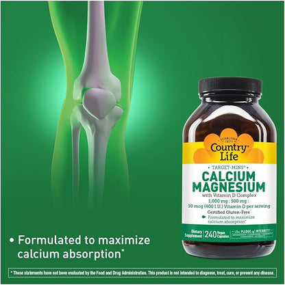 Country Life Target-Mins Calcium Magnesium with Vitamin D Complex for Total-Body Utilization and Osteoporosis Prevention