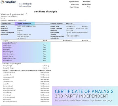 Tongkat Ali & Fadogia Agrestis - 1200mg, Enhanced with L-Citrulline and L-Arginine, Equivalent to 54,300mg Raw Per Serving *USA Made and Tested* Complex Herbal Supplement, 60 Capsules