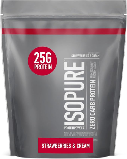 Isopure Protein Powder, Zero Carb Whey Isolate, Gluten Free, Lactose Free, 25g Protein, Keto Friendly, Strawberries & Cream, 15 Servings, 1 Pound (Packaging May Vary)