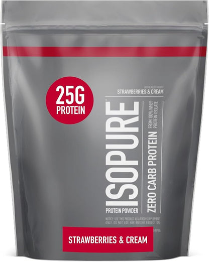 Isopure Protein Powder, Zero Carb Whey Isolate, Gluten Free, Lactose Free, 25g Protein, Keto Friendly, Strawberries & Cream, 15 Servings, 1 Pound (Packaging May Vary)