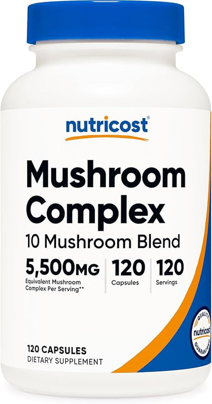 Nutricost Mushroom Complex Supplement, 120 Capsules - 10 Mushroom Blend (with Reishi, Maitake, Shiitake, Lion's Mane, and More) - Non-GMO and Gluten Free