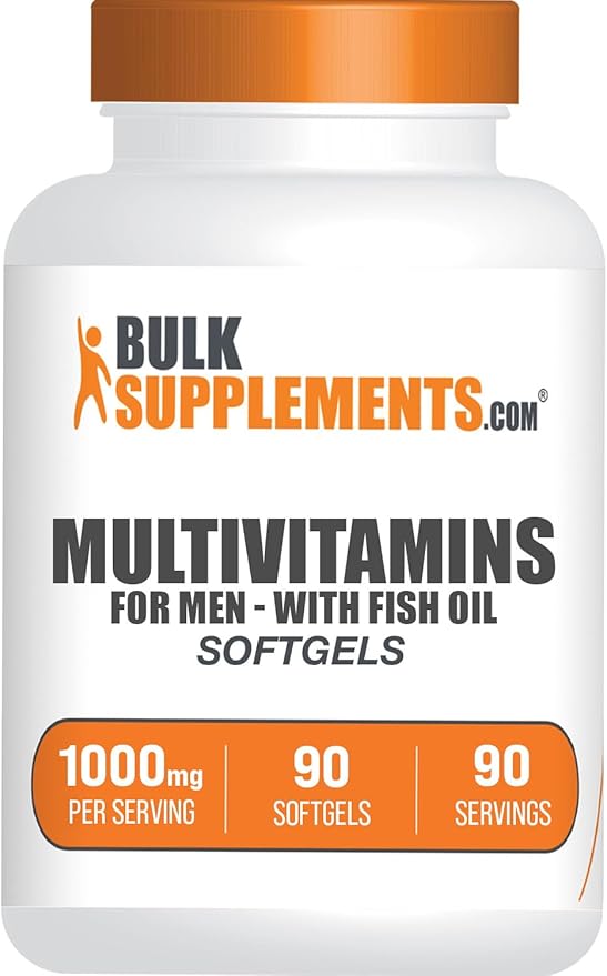 BulkSupplements.com Multivitamin for Men Softgels - Daily Multivitamin, Multimineral Supplement, with Fish Oil - Gluten Free, 1 Men's Multivitamin Softgel per Serving, 90 Count (Pack of 1)