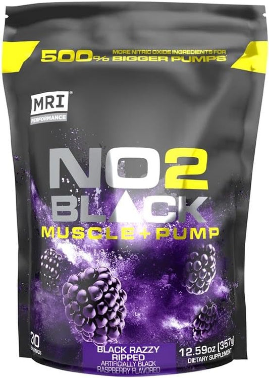 MRI NO2 Black Nitric Oxide Supplement for Pump, Muscle Growth, Vascularity & Energy - Powerful NO Booster Pre-Workout with Citrulline + 30 Servings (Black Razzy Ripped)
