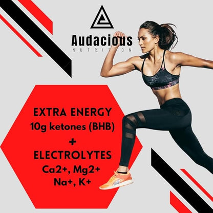 KetoStart+ | Exogenous Ketones Powder with Electrolytes for Energy, Strength & Focus | with Caffeine | Raspberry Lemonade Flavor Electrolyte Powder (10x Ketones Drink Mix Packets)