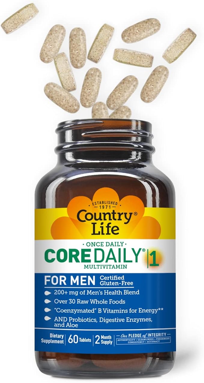 Country Life Core Daily-1 for Men - Multivitamin with Probiotics, Saw Palmetto, Pumpkin Seed Extract, and Coenzymated B Vitamins - Gluten-Free and Vegetarian - 60 Tablets