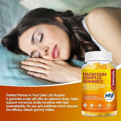Triple Magnesium Complex Gummies Supplement for Women & Men Sugar Free High Absorption Magnesium Glycinate, Taurate, Malate, Citrate Complex Supplement with Vitamin B6, B12 & D3 for Adult…