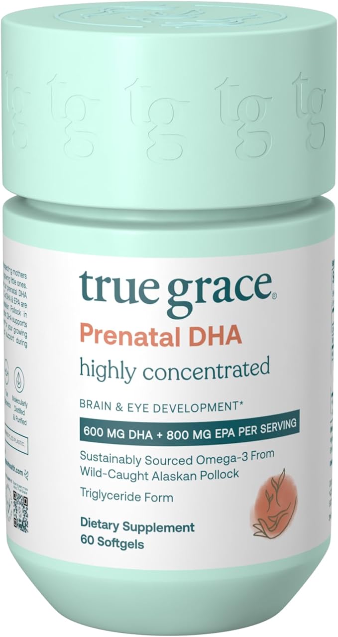 True Grace Prenatal DHA - 60 Softgels - 1400mg of DHA & EPA - for Pre-Conception, Pregnancy & Lactation - Wild Caught & Sustainably Sourced - Gluten Free - 30 Day Supply