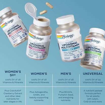 Solaray Liposomal Multivitamin for Men, Enhanced Absorption Immune, Energy & Bone Support Supplement, Mens Daily Multi Vitamin, BCAAs, Vitamin D3, C, B12, Zinc, Vegan, Soy Free, 60 Serv, 120 VegCaps