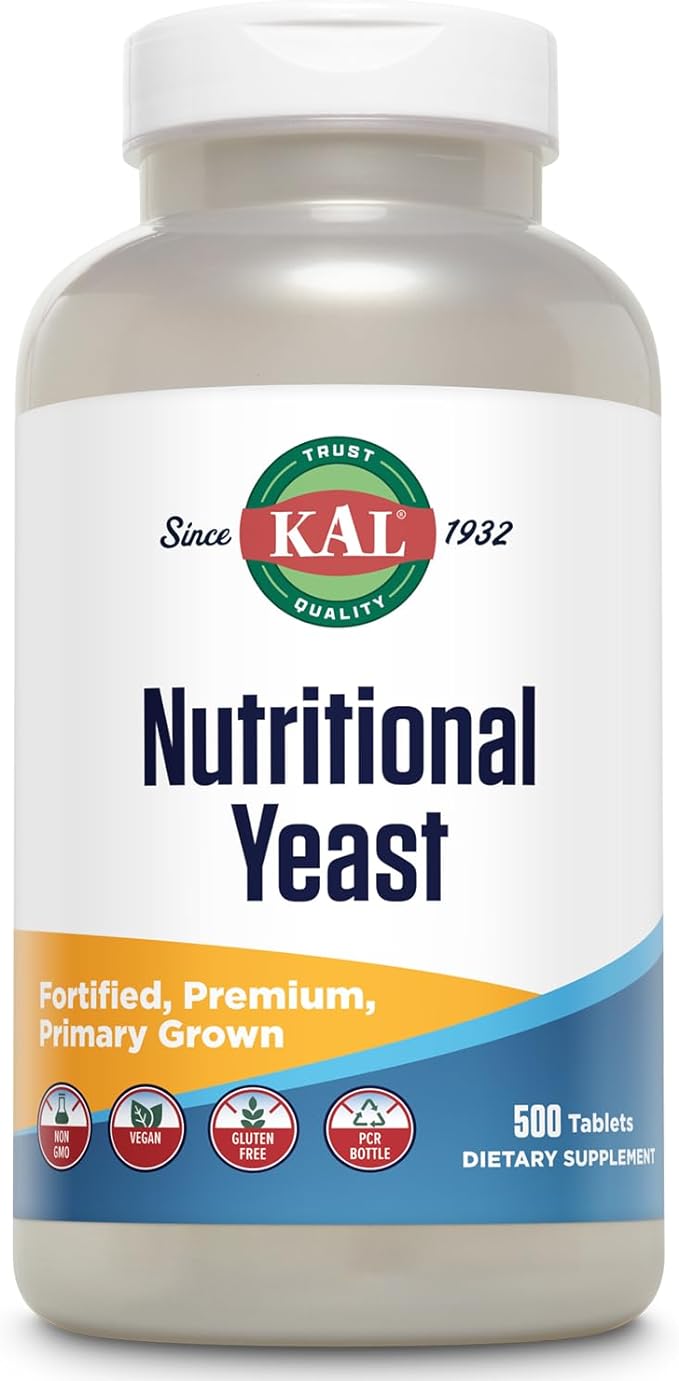 KAL Nutritional Yeast Supplement, Fortified w/ B12, Biotin, Folic Acid, Other B Vitamins, Naturally Occurring Amino Acids, Healthy Hair, Skin & Energy Support, Vegan, Gluten Free, 83 Serv, 500 Tablets