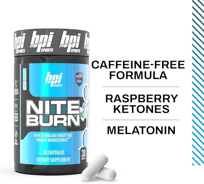 BPI Sports Nite burn – Nighttime Fat Burner & Sleep Support – Keto-Friendly – Weight Loss, Burn Fat, Relaxation, Boost Metabolism – 30 servings – 640mg, Capsule