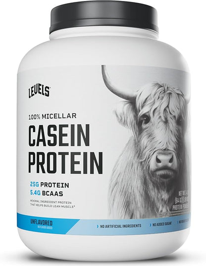 Levels 100% Micellar Casein Protein, No Hormones, Unflavored, 4LB