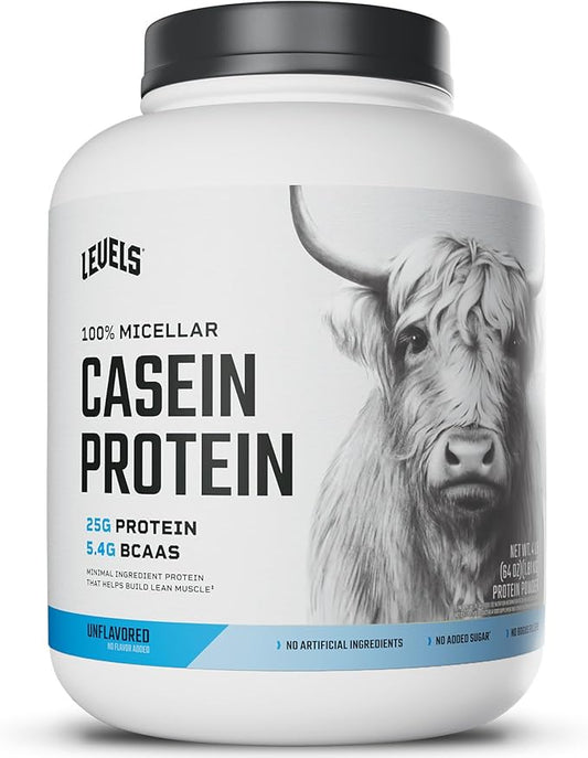 Levels 100% Micellar Casein Protein, No Hormones, Unflavored, 4LB