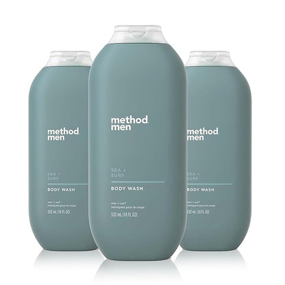 Method Men Body Wash, Sea + Surf, Paraben and Phthalate Free, 18 FL Oz (Pack of 3),Softening