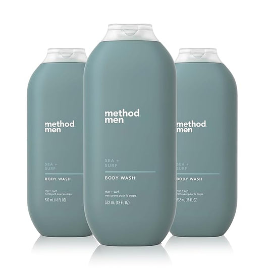Method Men Body Wash, Sea + Surf, Paraben and Phthalate Free, 18 FL Oz (Pack of 3),Softening