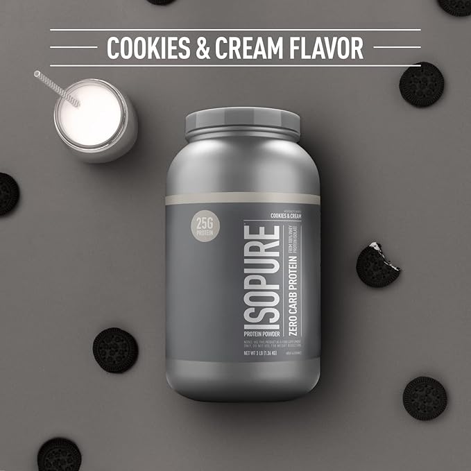 Isopure Protein Powder, Zero Carb Whey Isolate with Vitamin C & Zinc for Immune Support, 25g Protein, Keto Friendly, Cookies & Cream, 44 Servings, 3 Pounds (Packaging May Vary)