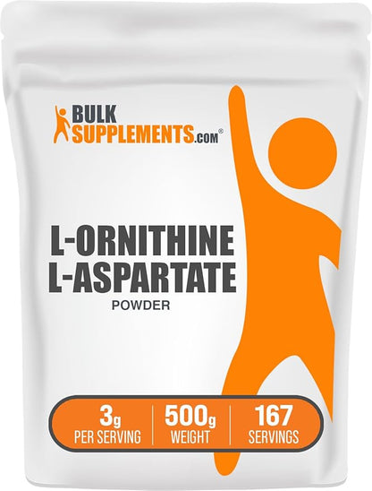 BulkSupplements.com L-Ornithine L-Aspartate Powder - Ornithine Supplement, Ornithine Powder - Amino Acid Supplement, Gluten Free, 3g per Serving, 500g (1.1 lbs) (Pack of 1)