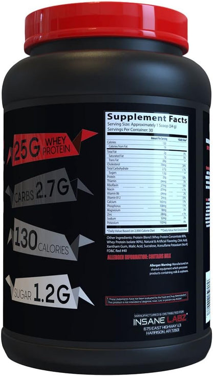 Insane Labz Insane Whey,100% Muscle Building Whey Protein, BCAA Amino Profile, Mass Gainer, Meal Replacement (Strawberries & Cream, 30 Servings)