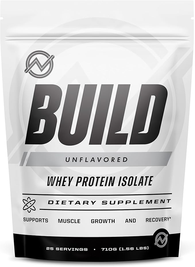 Outwork Nutrition Build Whey Protein Isolate Powder - Low Lactose, Gluten-Free Protein Powder for Muscle Growth & Workout Recovery, Backed by Science, Unflavored, 1.56lbs