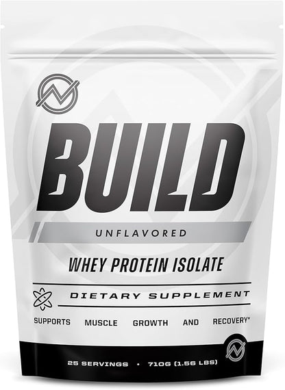 Outwork Nutrition Build Whey Protein Isolate Powder - Low Lactose, Gluten-Free Protein Powder for Muscle Growth & Workout Recovery, Backed by Science, Unflavored, 1.56lbs