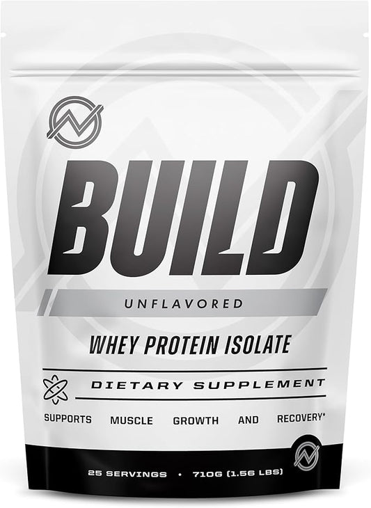 Outwork Nutrition Build Whey Protein Isolate Powder - Low Lactose, Gluten-Free Protein Powder for Muscle Growth & Workout Recovery, Backed by Science, Unflavored, 1.56lbs