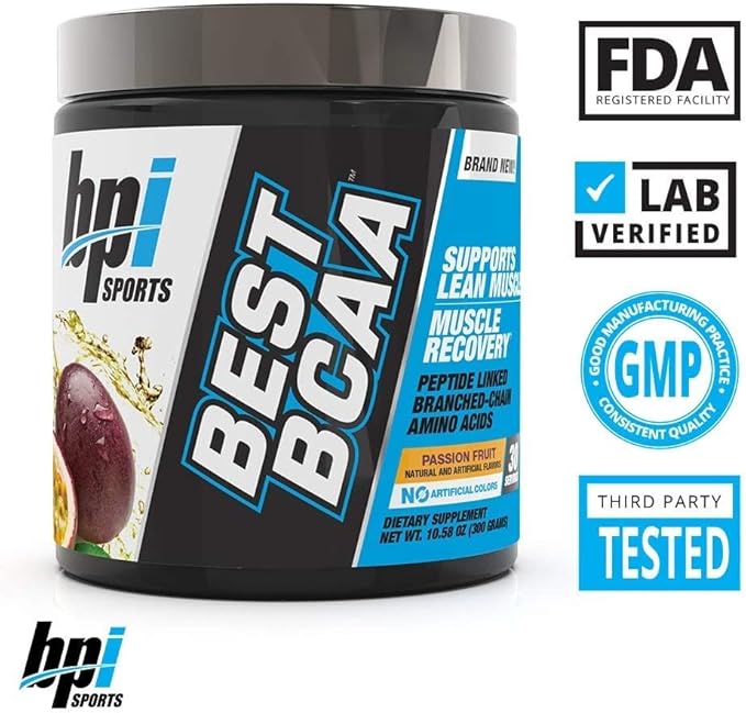 BPI Sports Best BCAA - The Building Blocks of Protein and Muscle - Supports Metabolism - Omega 6 - Passion Fruit, 30 Servings, 300 g