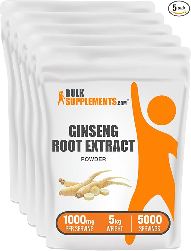 BulkSupplements.com Ginseng Root Extract Powder - Ginseng Supplement, Ginseng Herbal Supplements, Panax Ginseng - Vegan & Gluten Free, 1000mg per Serving, 5kg (11 lbs) (Pack of 5)