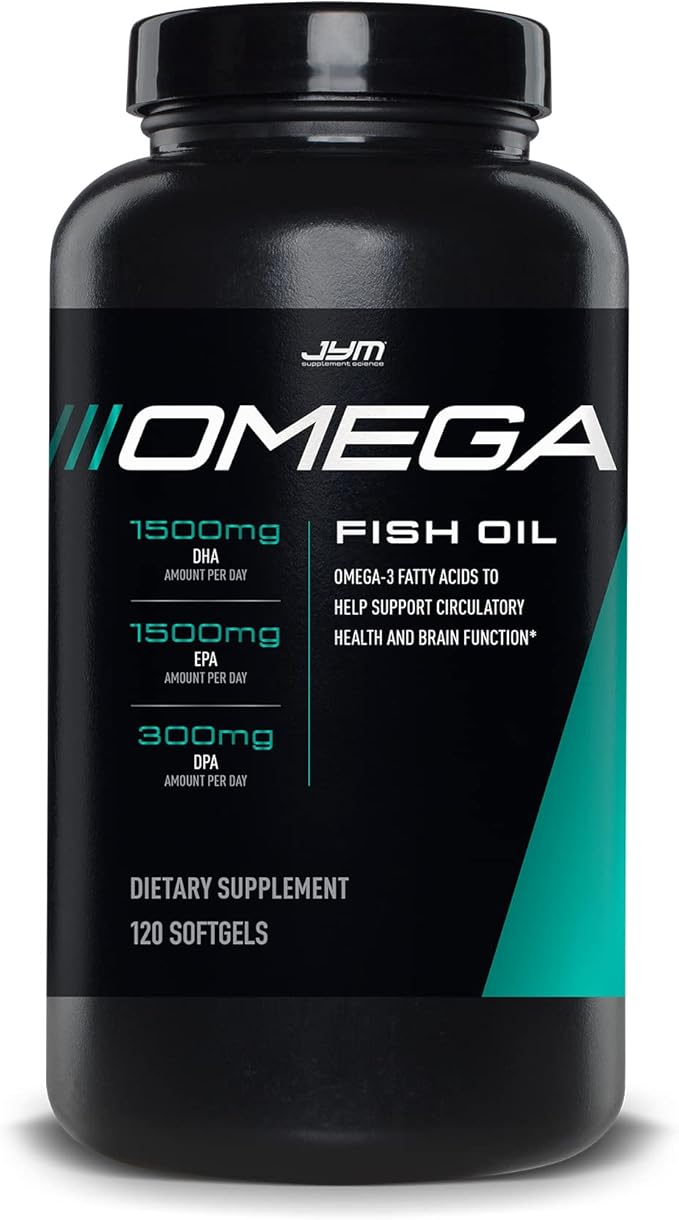 JYM Supplement Science Omega JYM Fish Oil 2800mg, High Potency Omega 3, EPA, DHA, DPA for Brain, Heart, & Joint Support 120 Soft Gels