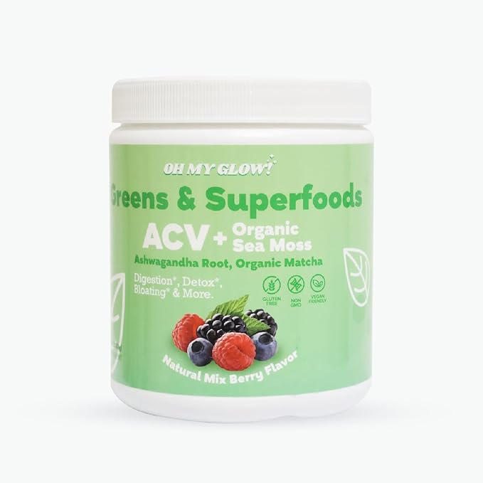 Super Greens Powder - ACV, Organic Sea Moss, Ashwagandha Root, Organic Matcha - Digestion*, Detox*, Bloating*, & More, Berry