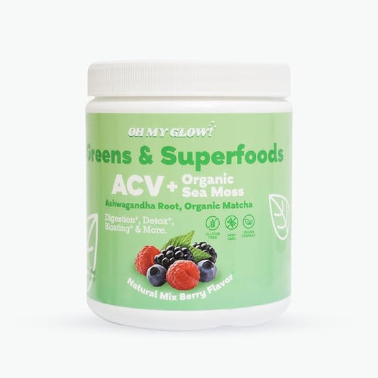 Super Greens Powder - ACV, Organic Sea Moss, Ashwagandha Root, Organic Matcha - Digestion*, Detox*, Bloating*, & More, Berry