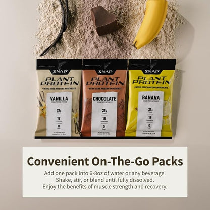 Snap Supplements 100% Plant Based Protein Powder Stick Packs with Nitric Oxide Booster (10 Pack, Variety Pack)