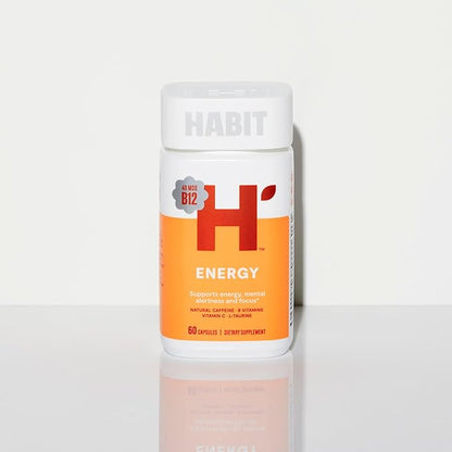 Habit Energy Supplement 2 Pack (120 Capsules) - New Look, Supports Energy, Mental Alertness and Focus, Natural Caffeine, Vitamins B & C, Green Tea Extract, Vegan, Non-GMO