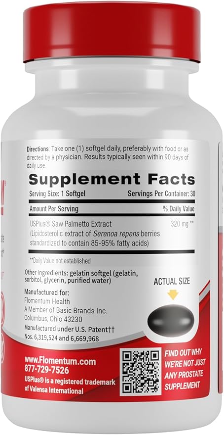 Flomentum® Saw Palmetto for Men Prostate Supplement | Prostate Support Supplement for Men's Health | USP Verified - Healthy Urinary Flow & Urinary Function - 320mg Once Daily (30 Count)