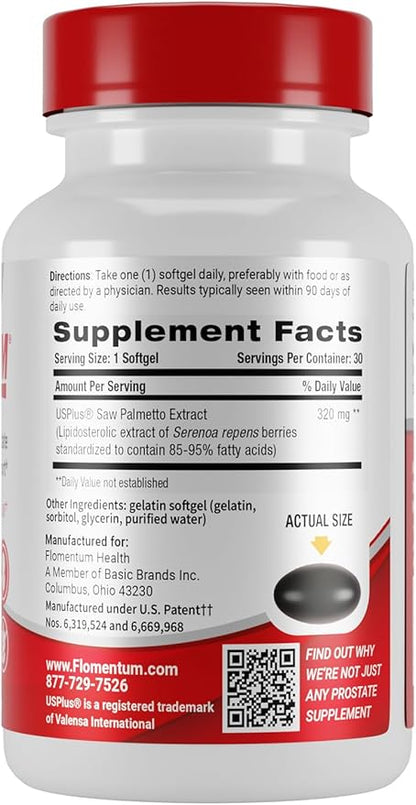 Flomentum® Saw Palmetto for Men Prostate Supplement | Prostate Support Supplement for Men's Health | USP Verified - Healthy Urinary Flow & Urinary Function - 320mg Once Daily (30 Count)
