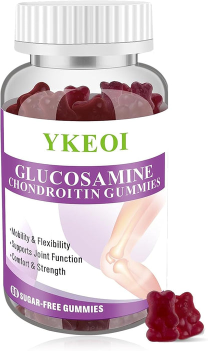 Sugar Free Glucosamine Chondroitin Gummies with MSM &Calcium,Joint Support Gummies for Men and Women,Cartilage & Immune Support Supplement,Mobility, Comfort, Flexibility Support- (1 Pack)