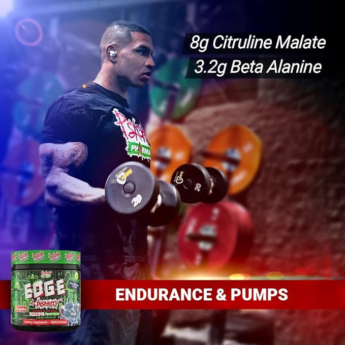 Psycho Pharma Strongest High Stim Preworkout Powder - Edge of Insanity - Most Intense Pre Workout Supplement for Pumps, Strength, Energy and Feel Good Focus. Rivals Famous PWOs of The Past