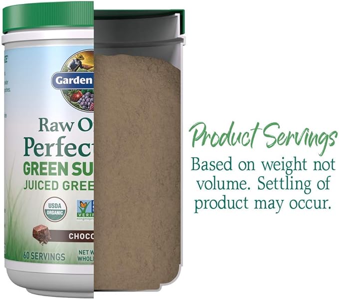 Garden of Life Raw Organic Perfect Food Green Superfood Juiced Greens Powder - Chocolate, 60 Servings, Non-GMO, Gluten Free, Vegan Whole Food Dietary Supplement, Plus Probiotics, Enzymes