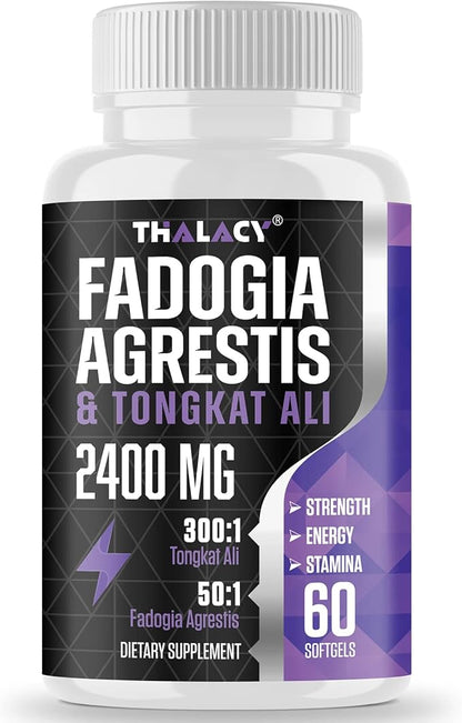 2400mg Fadogia Agrestis Tongkat Ali Supplement - Fadogia Agrestis 1400mg & Tongkat Ali 1000mg Ultra Blend, Maximum Strength, Muscle Mass & Athletic Performance, 60 Softgels