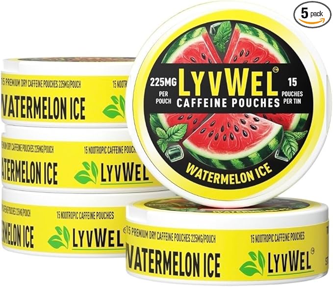 225mg Caffeine Energy Pouches | Nootropic Focus & Neuro Support | Tobacco-Free, Nicotine-Free, Quick Energy Solution | 5-Pack: 60 Pouches (5 Pack, Watermelon Ice)