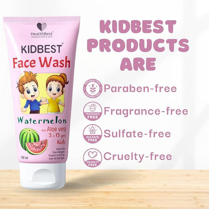 Kids Multivitamin Face Wash - Natural, Non-Toxic 100ml, Organic Watermelon for Normal, Gentle Sensitive & Dry Skin Types - Tear, Paraben, SLS Free, Pack of 1