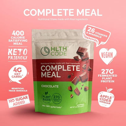 HLTH Code Complete Meal Replacement Shake - Healthiest Meal Replacement = Healthiest You | Keto Friendly | High Protein | Low Carb | Collagen | Gluten Free | Plant Based Chocolate (15 servings)