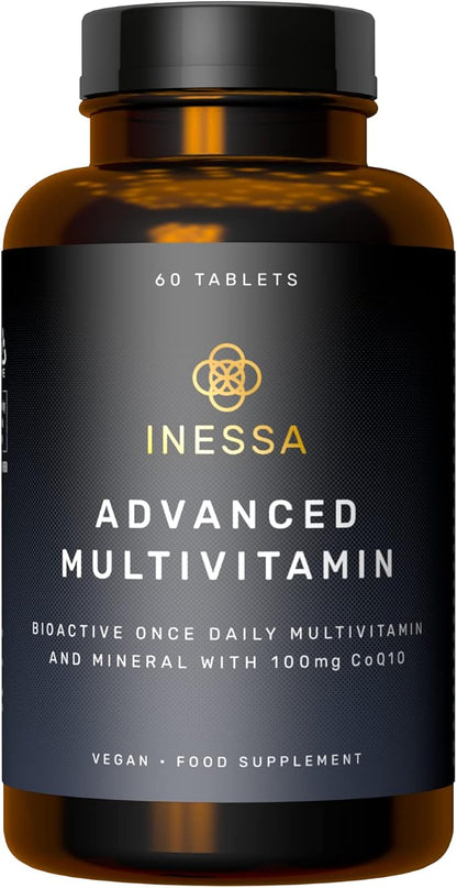 Inessa Methylated Multivitamin for Men - Advanced Natural Daily Mens Multivitamins with CoQ10 100mg, Vitamins D3, K2, A, B Complex Vitamins, Folic Acid & Zinc - 60 Vegan Tablets for Men & Women
